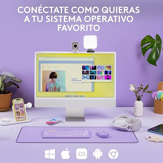 Logitech K380 Teclado Multi-Dispositivo Inalámbrico, Bluetooth, Easy-Switch, Ligero, Portátil, Batería para 2 Años, Funciona con PC, Portátil, Windows, Mac, Android, iPad OS, Apple TV - Lavander .