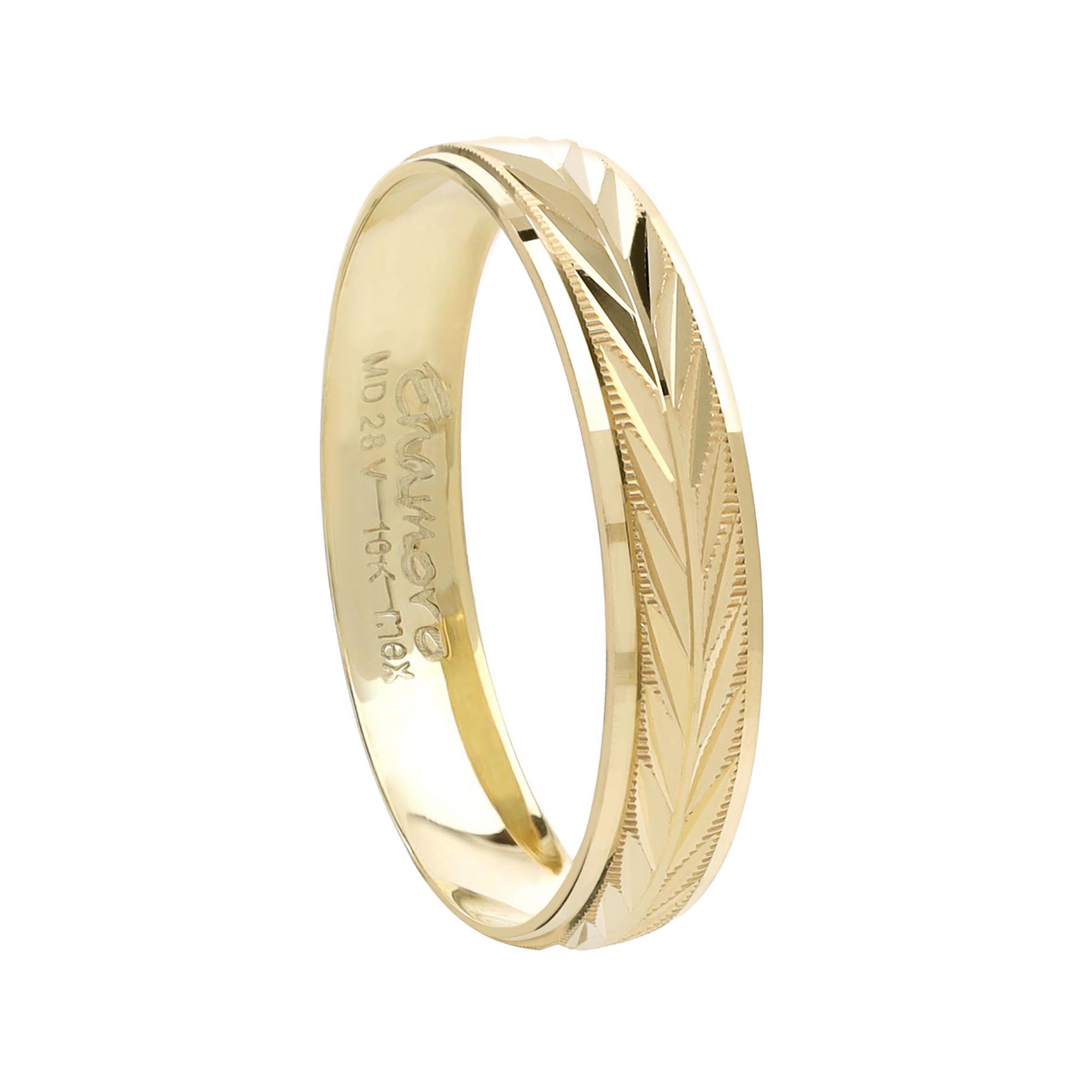 Argolla de matrimonio de oro sólido 4 mm de 10 kilates modelo Espiga.