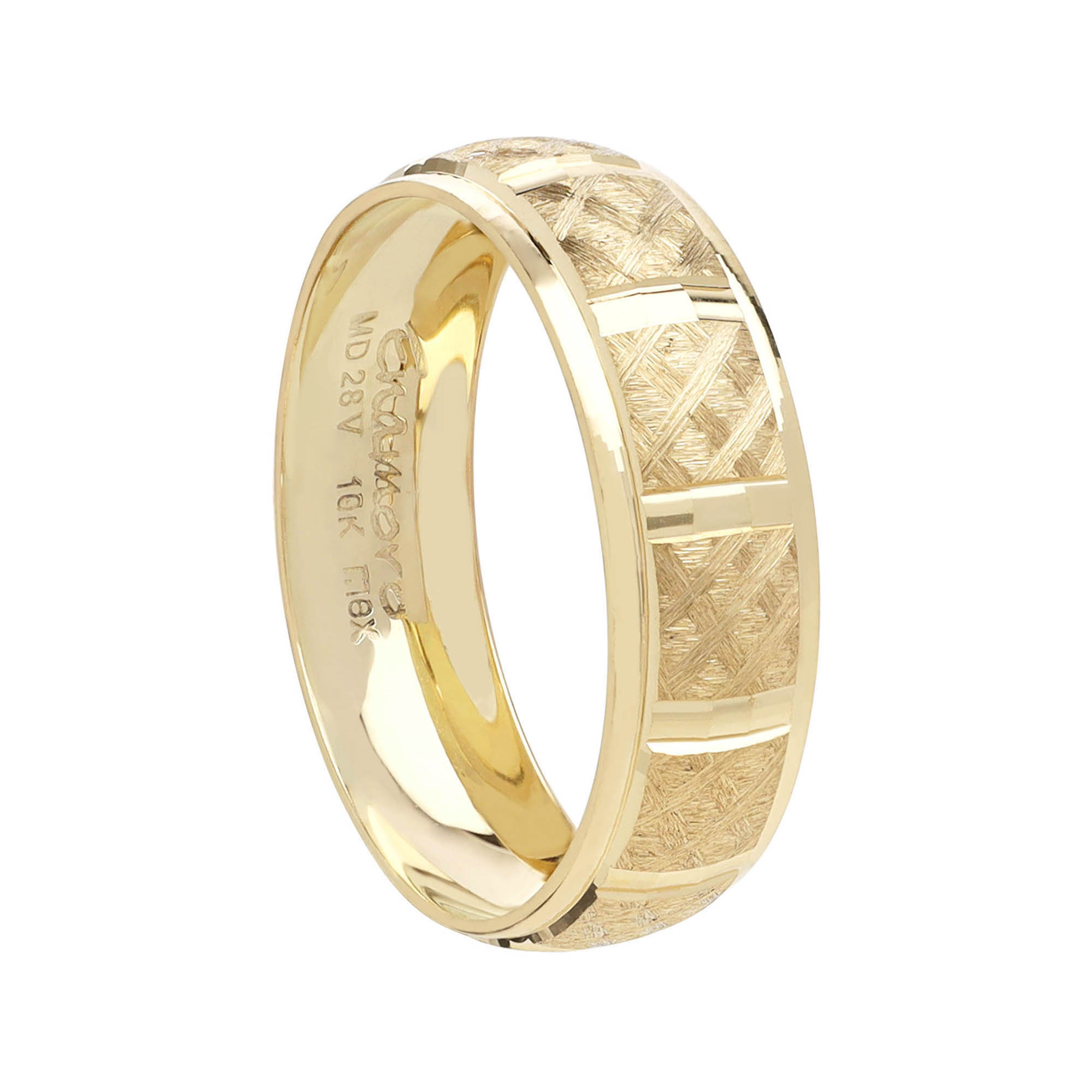 Argolla Matrimonio Oro 10K 6mm diseño diamantado mod.ARL05.
