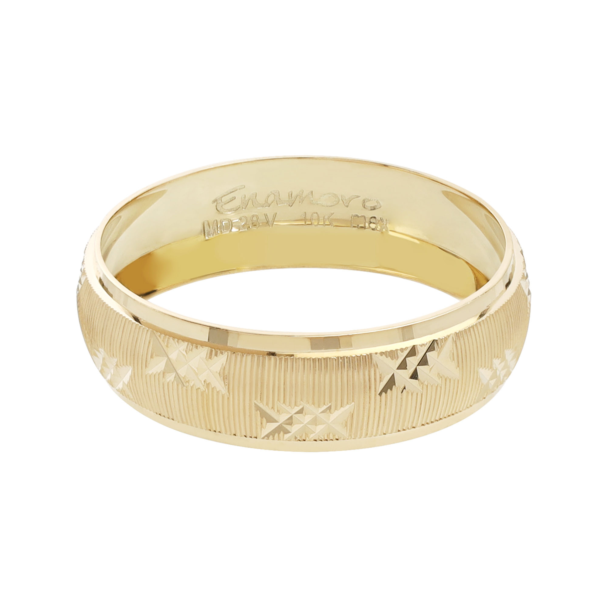 Fina argolla de matrimonio Oro solido 10K Diamantada 6mm  .