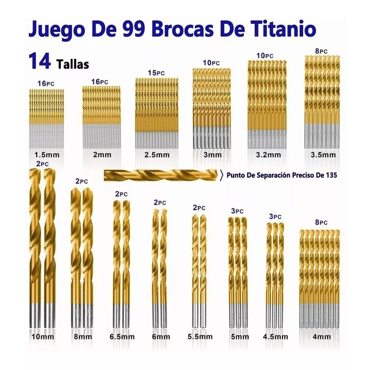 Juego De Brocas Herramientas 1.5-10mm P/madera/metal 99 Pzs 