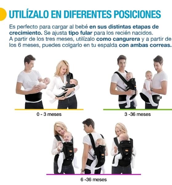 Cangurera fular ergonómico ajustable varios compartimentos 