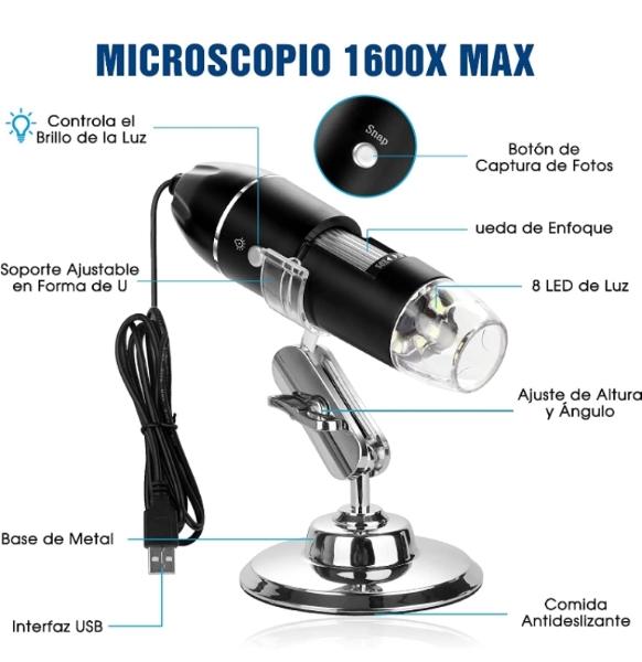 Microscopio 50X a1600X, electrónico digital USB portátil de mano
