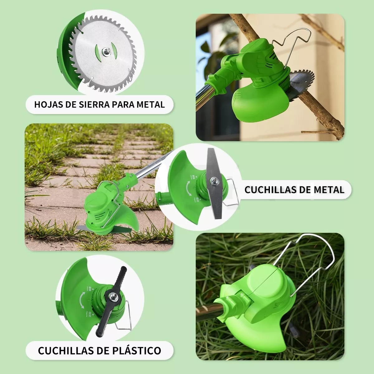 Desbrozadora Eléctrica Podadora Cortadora Césped Inalámbrica Verde.