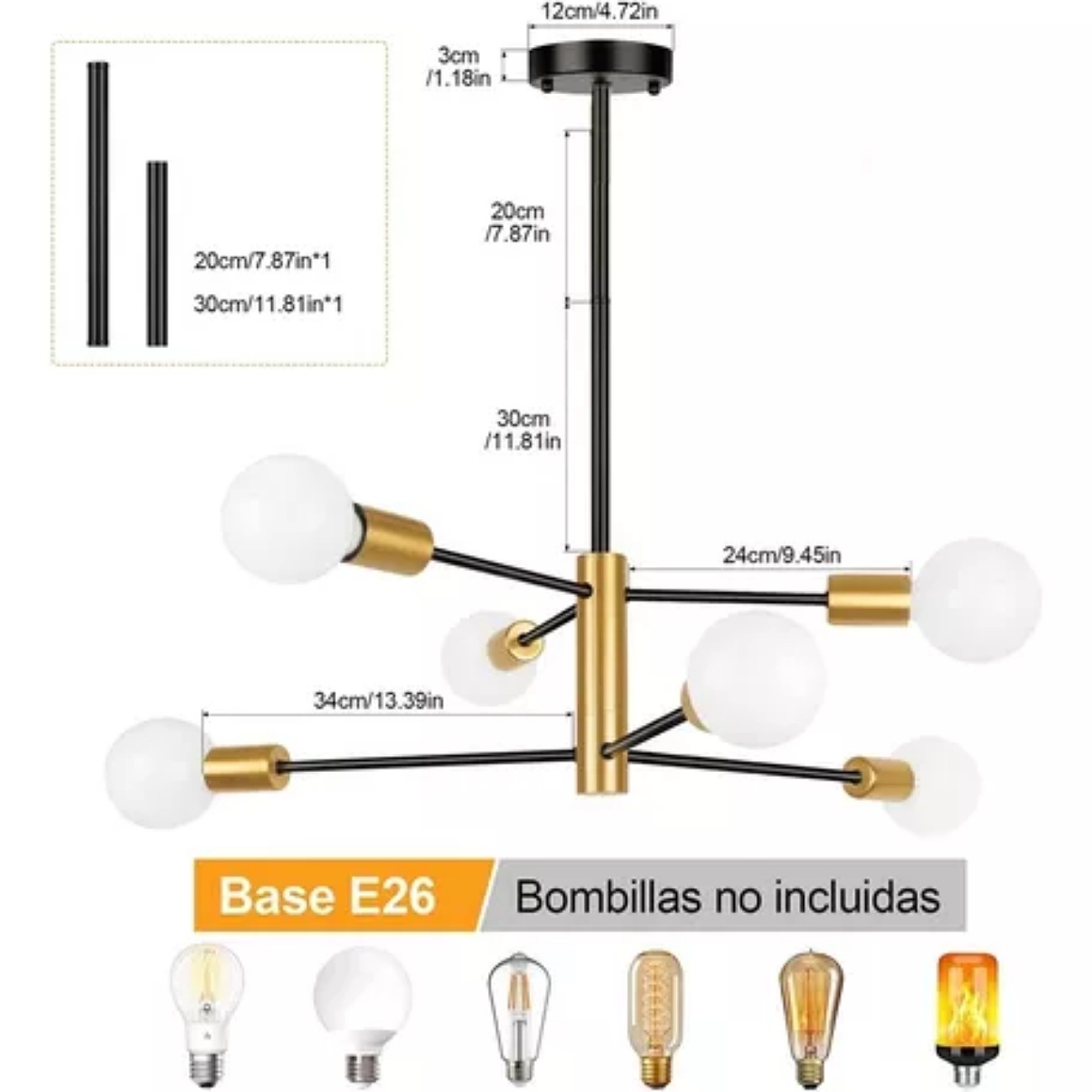 Lampara De Techo Colgantes Moderna Halogena Vintage 6 Luces