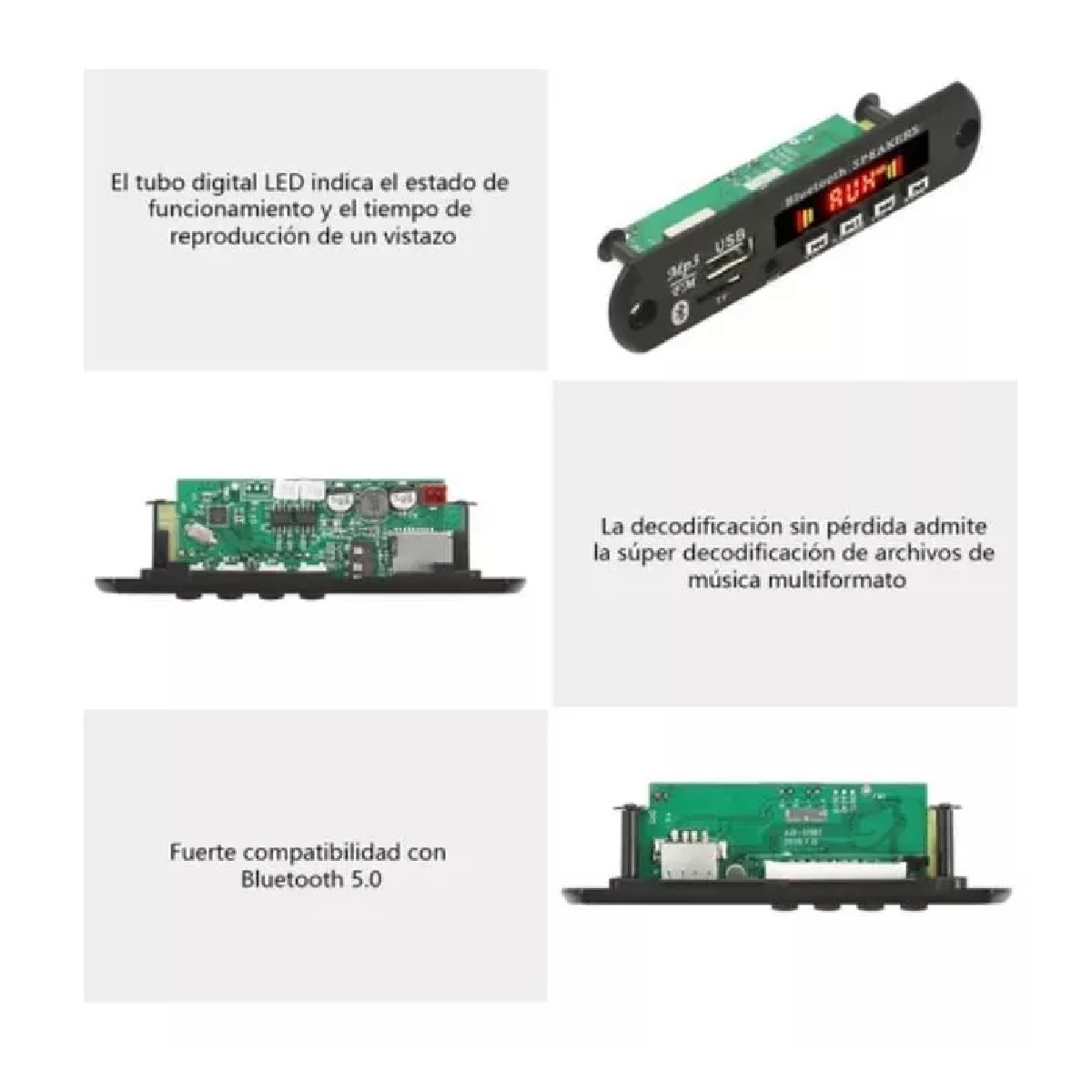 Modulo Reproductor De Audio Bluetooth Usb Sd Fm Auxiliar 12V Negro