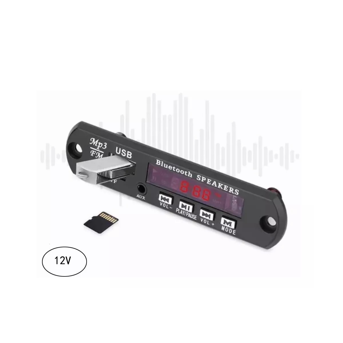 Modulo Reproductor De Audio Bluetooth Usb Sd Fm Auxiliar 12V Negro