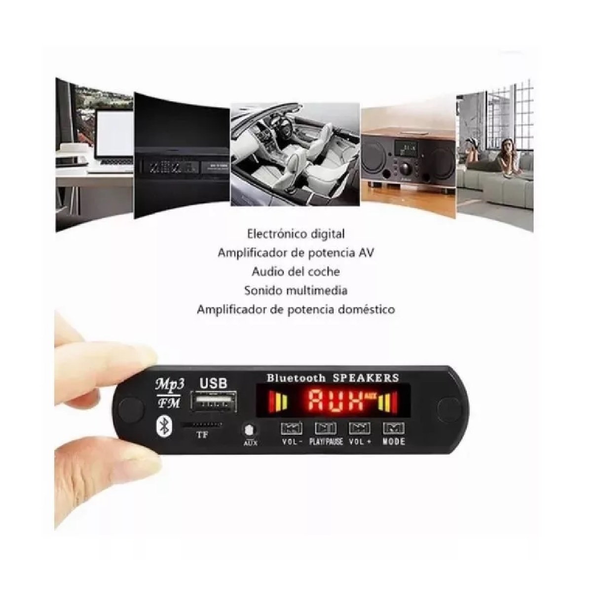 Modulo Reproductor De Audio Bluetooth Usb Sd Fm Auxiliar 12V Negro