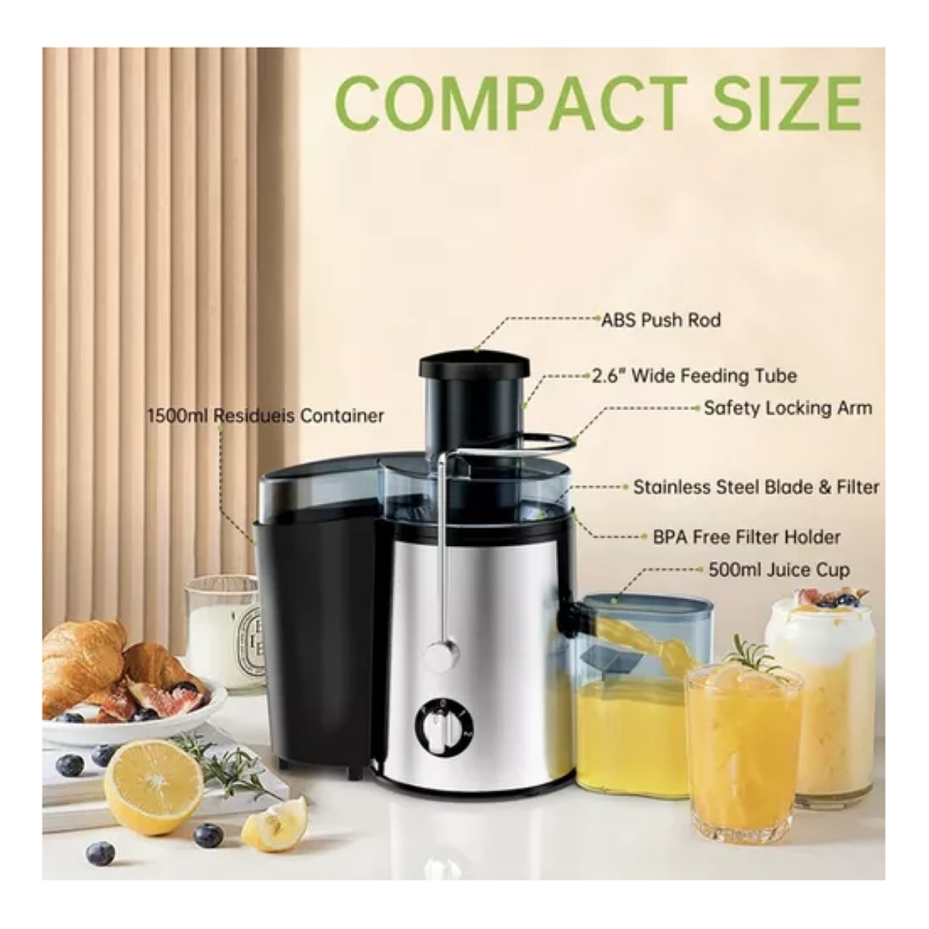 Exprimidor Automático Doméstico Multifuncional 1600ml Para Zumos De Cítricos - Sin Salpicaduras, Tecnología Innovadora Y Fácil Limpieza