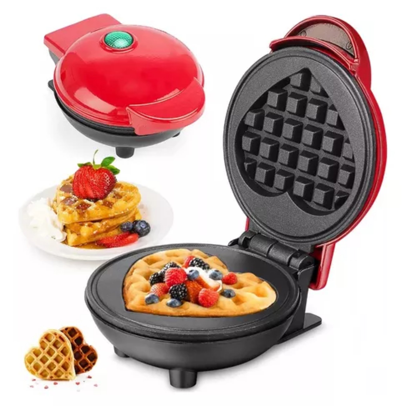 Máquina Para Hacer Waffles Pequeña Antiadherentes Color Rojo-heart