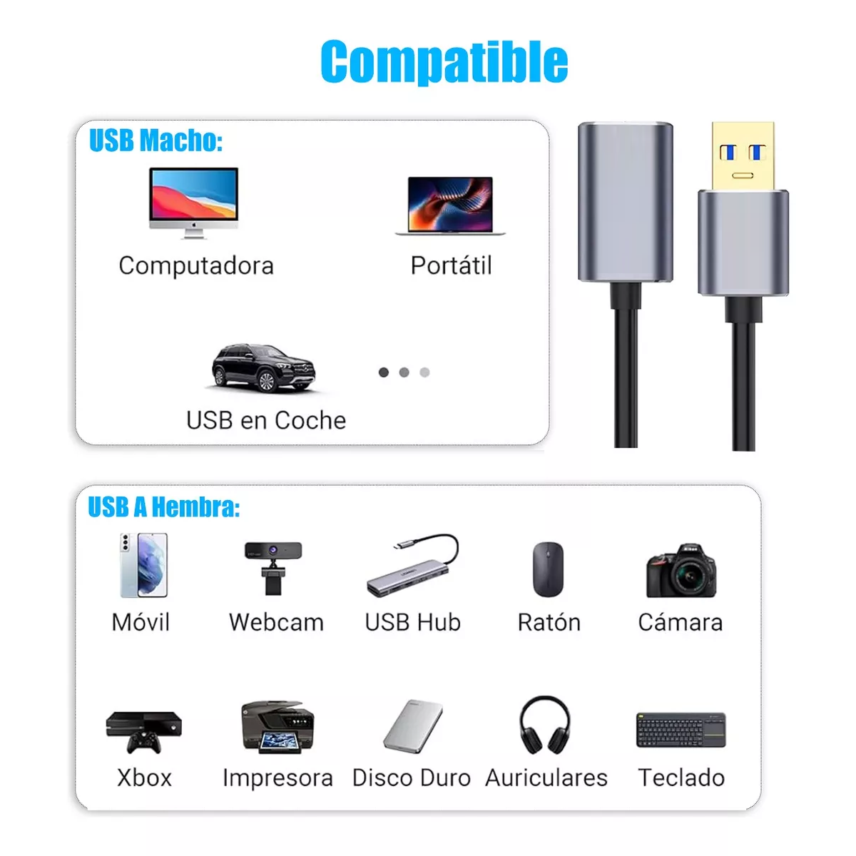 Cable Extensión Usb 3.0 Macho A Hembra 2 Metros High Speed
