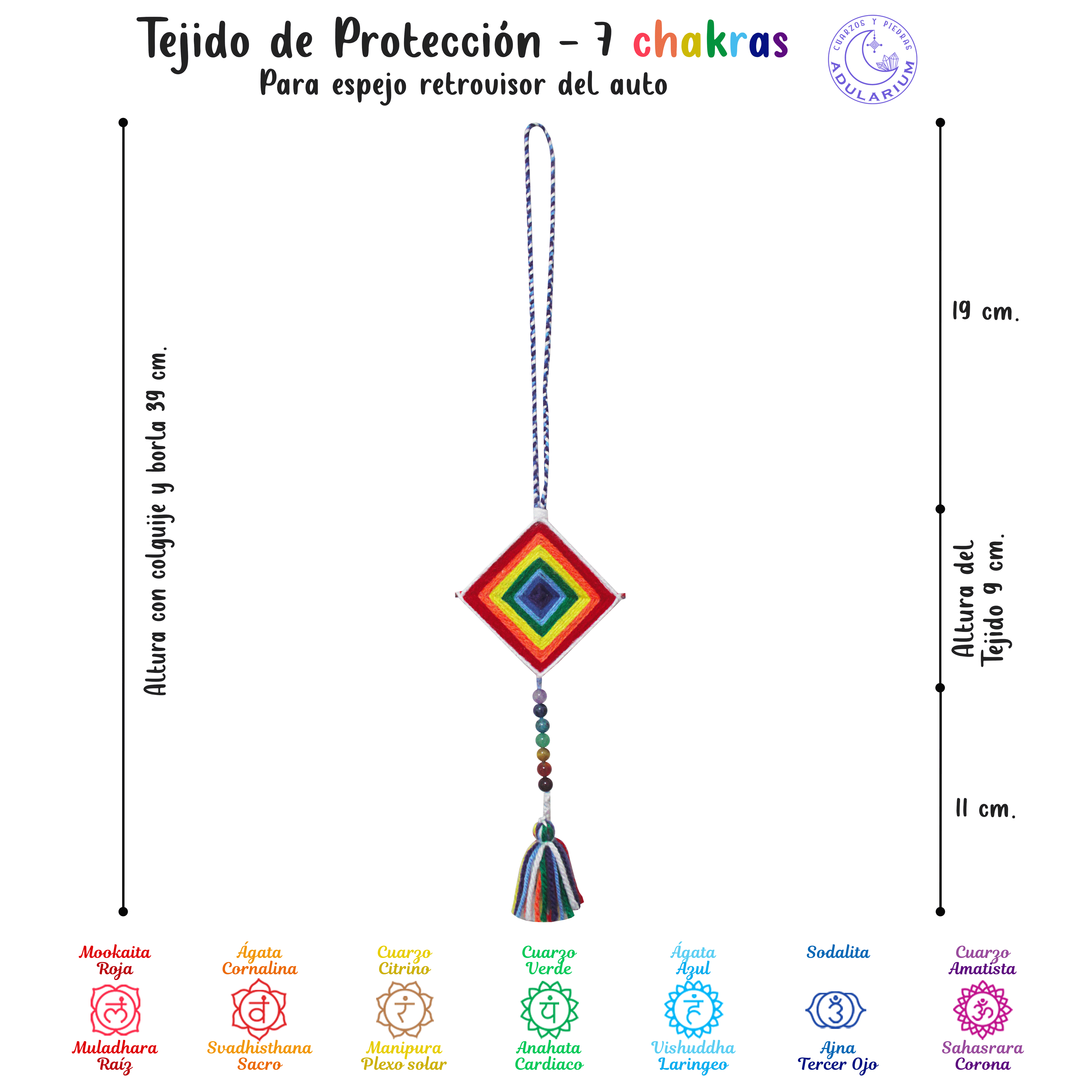 Tejido de Protección Ojo De Dios 7 Chakras Con Cuarzos Naturales.