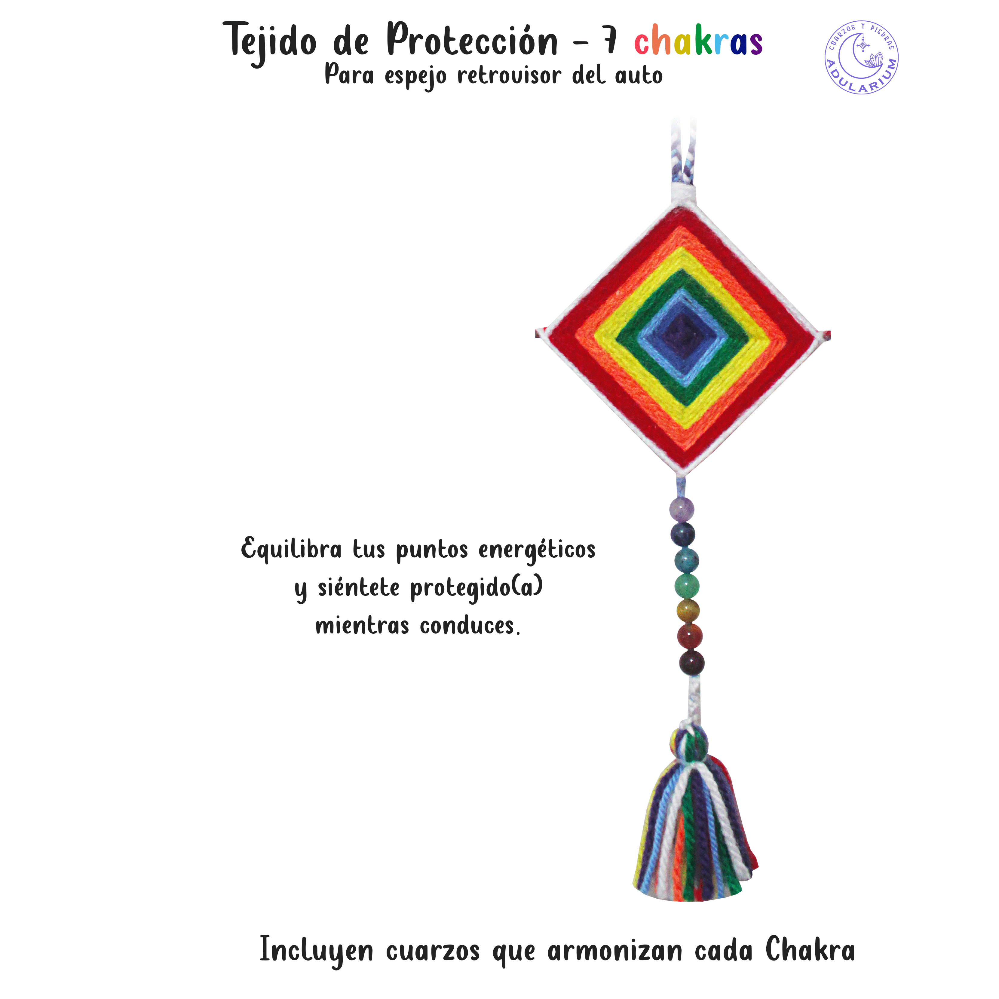 Tejido de Protección Ojo De Dios 7 Chakras Con Cuarzos Naturales.