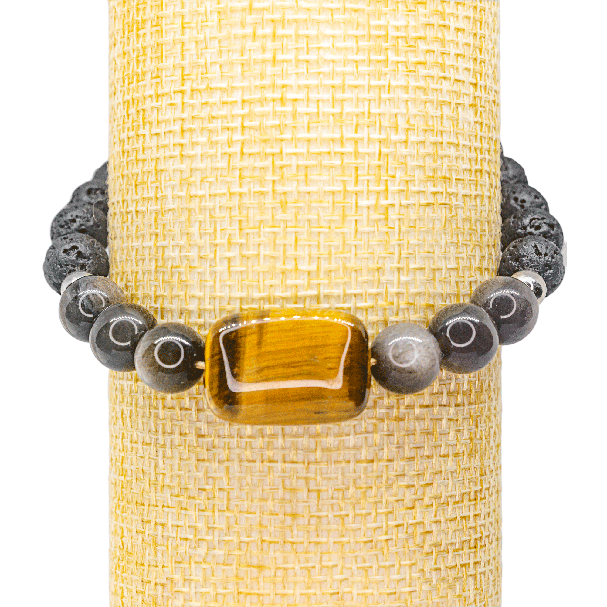 Pulsera de Protección Ojo De Tigre, Obsidiana Y Plata Genuina