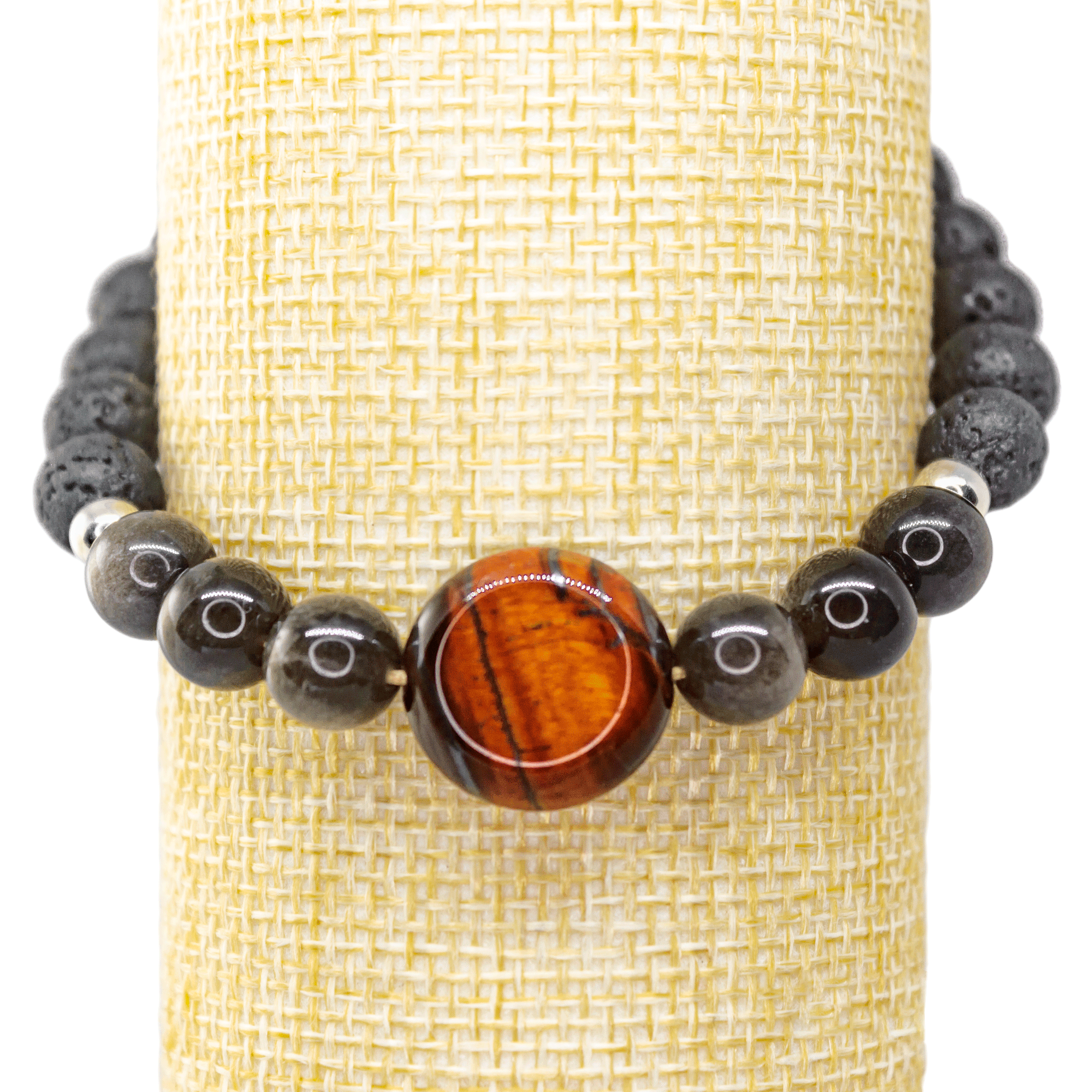 Pulsera de Protección Ojo De Tigre, Obsidiana Y Plata Genuina