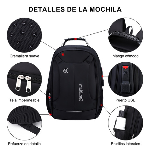 Mochila De Viaje 40l, Mochila Para Laptop Negro De 15,6,mochila De Trabajo Hombre De Negocios Y Impermeable Con Interfaz Usb Y Bloqueo Antirrobo
