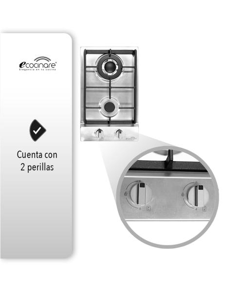 PARRILLA DE GAS DE 2 QUEMADORES DE ACERO INOXIDABLE
