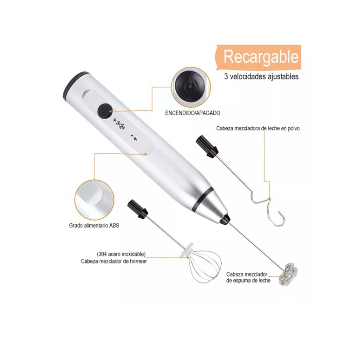Batidor Eléctrico Portátil Recargable Silencioso.  DM 
