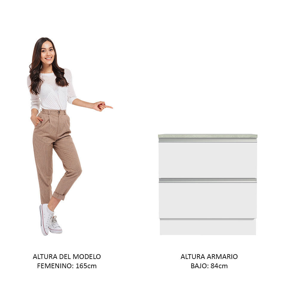 Gabinete Bajo Madesa Glamy 80cm 2 Cajones Blanco .