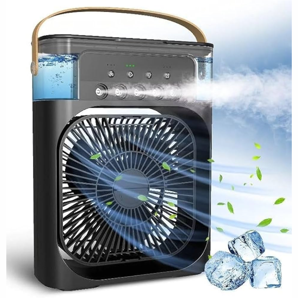  Ventilador enfriador y humidificador 3 en 1 para escritorio con luz LED color Negro
