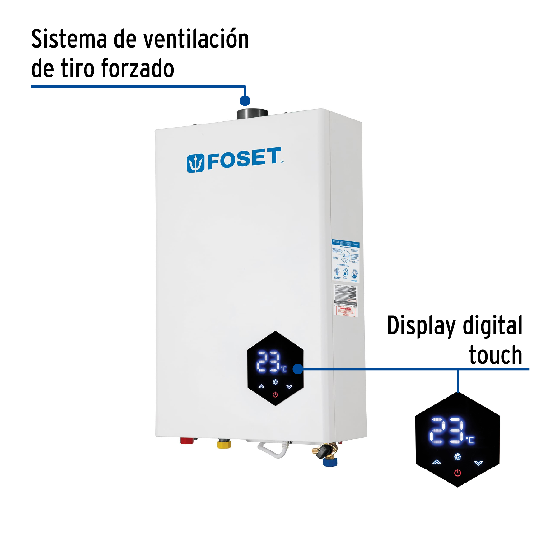 Calentador instantáneo modulante Truper 16L 3 serv gas LP Foset CALE16IM blanco