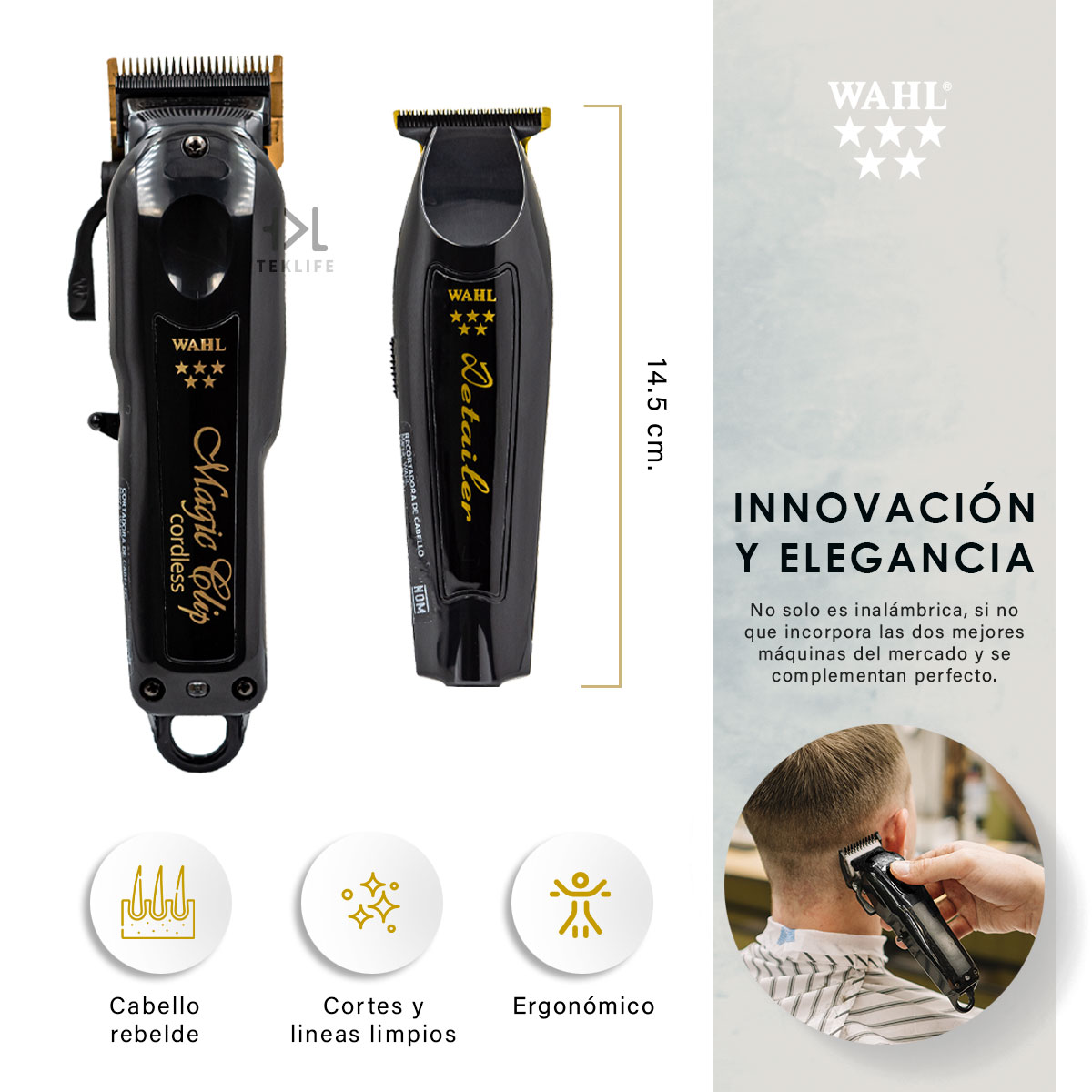 Wahl Cordless Barber Combo Magic Clip Black + Detailer Black Color Negro