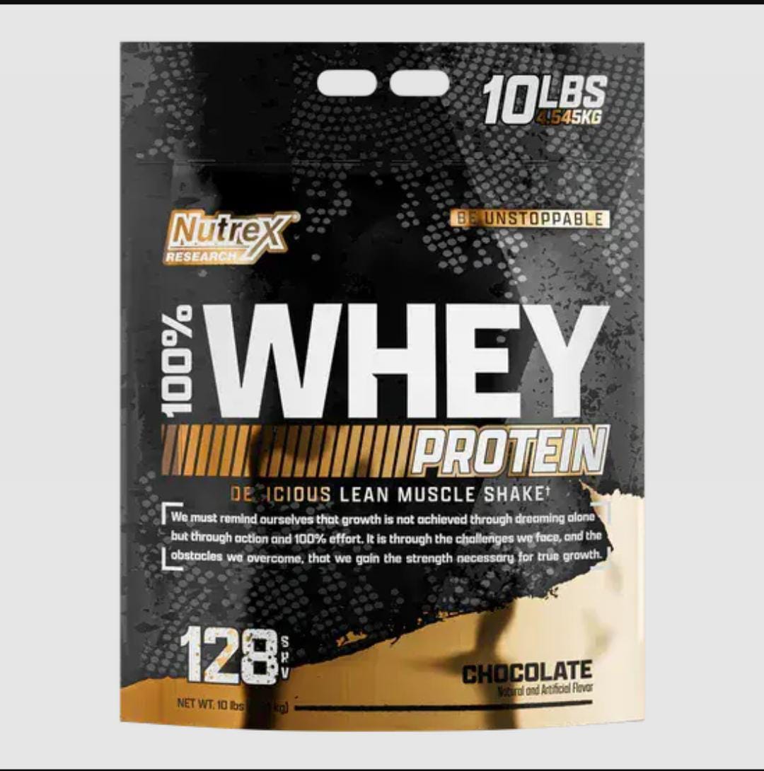 Saco Whey Protein Nutrex 10 lbs 128 serv Chocolate.