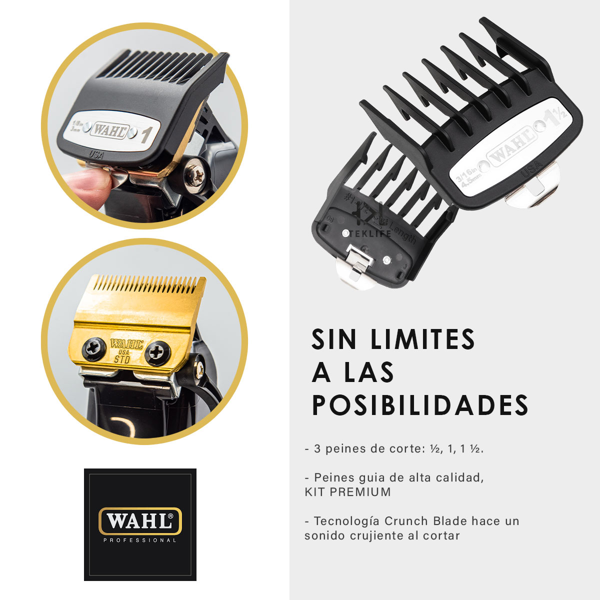 Wahl Cordless Barber Combo Magic Clip Black + Detailer Black Color Negro