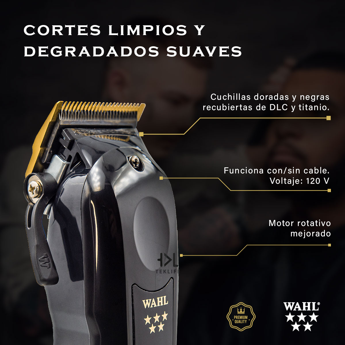 Wahl Cordless Barber Combo Magic Clip Black + Detailer Black Color Negro