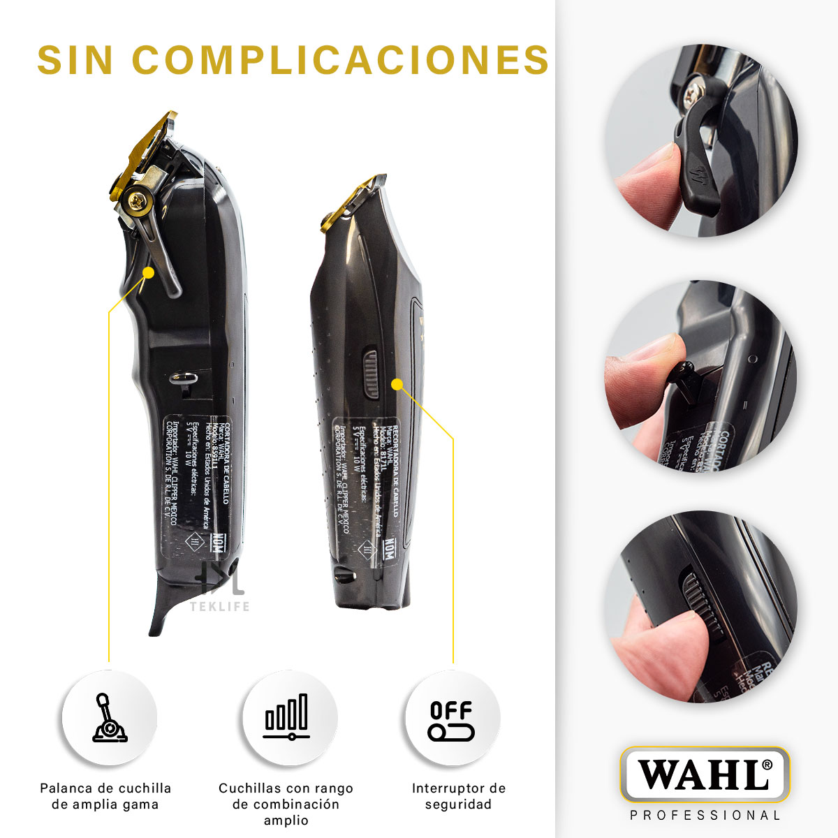 Wahl Cordless Barber Combo Magic Clip Black + Detailer Black Color Negro