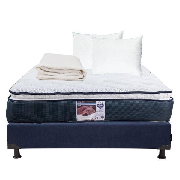 Colchón Matrimonial Spring Air Monaco con Box Azul, 2 Almohadas y Protector