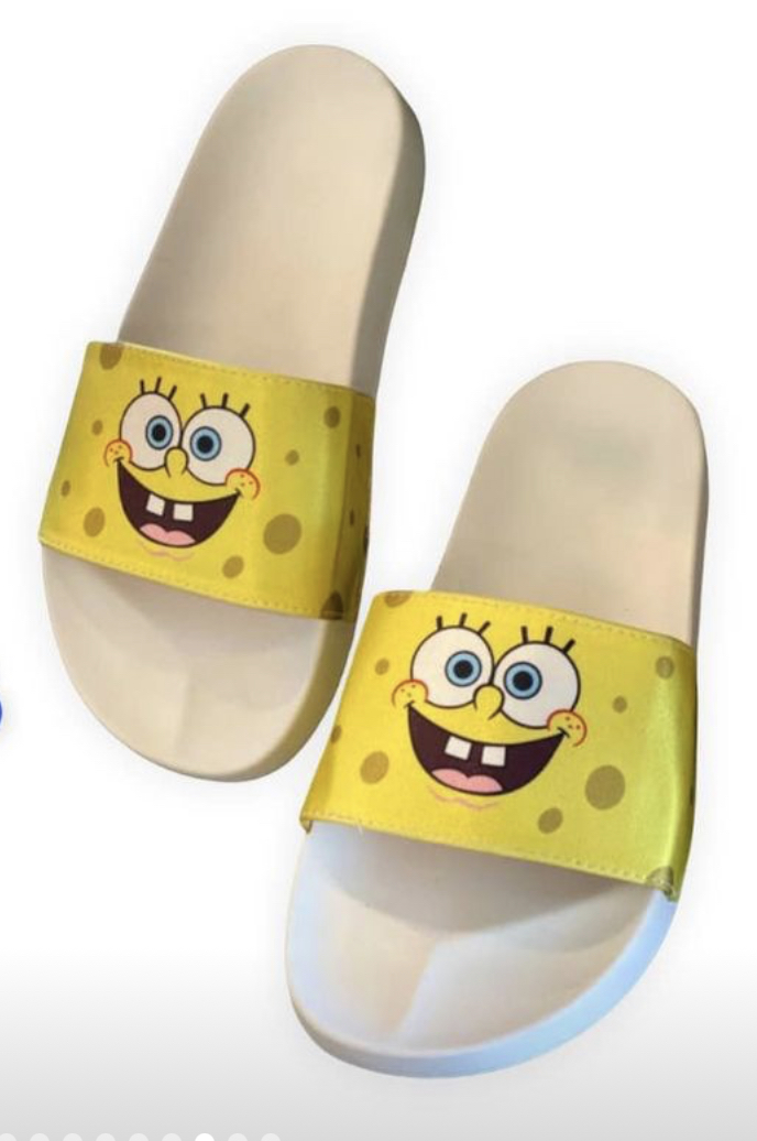 SANDALIAS CASUALES TIPO SLIDE UNISEX DISEÑO BOB ESPONJA, PATRICIO, ARENITA.