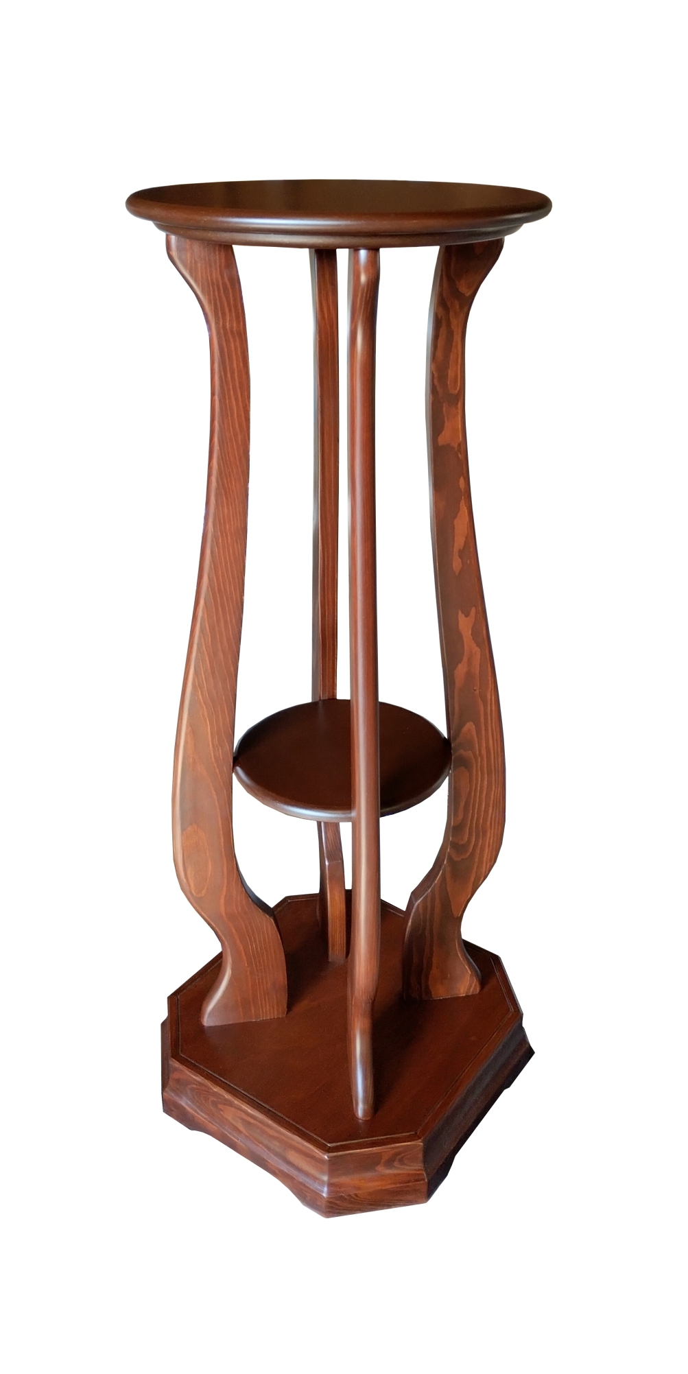 Pedestal Exhibidor de Madera Base Redonda Dos Niveles Estilo Tradicional….
