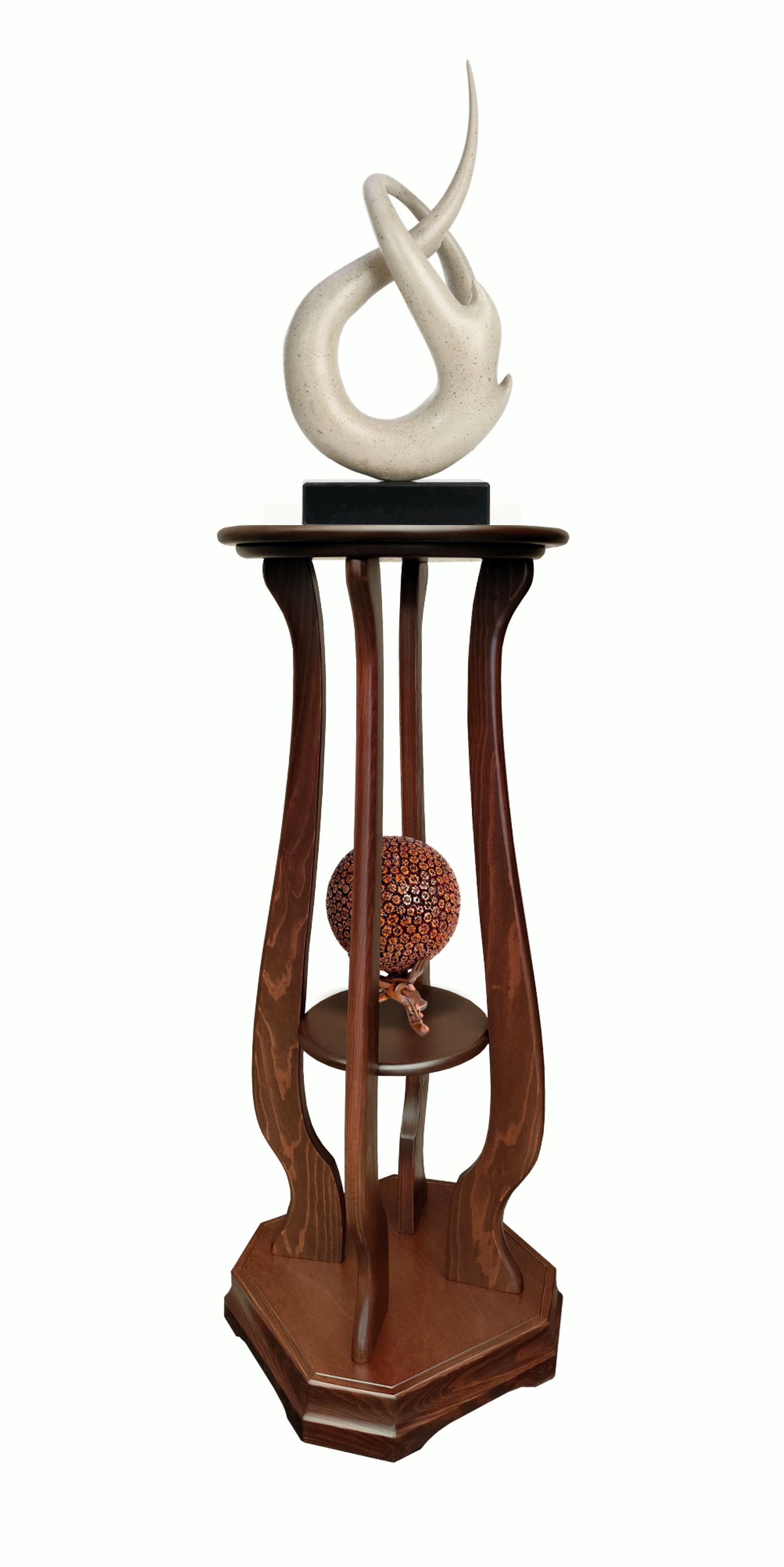 Pedestal Exhibidor de Madera Base Redonda Dos Niveles Estilo Tradicional….
