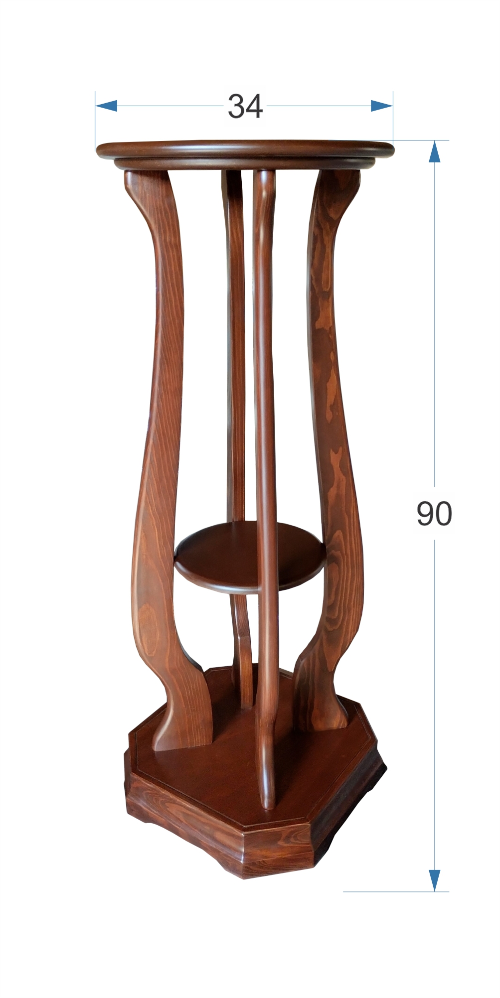 Pedestal Exhibidor de Madera Base Redonda Dos Niveles Estilo Tradicional….
