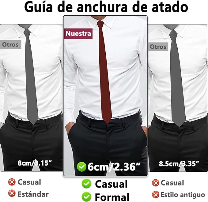 2PCS Corbatas Para Hombre - Corbata Slim Fit Clásica De Color Liso, Accesorios De Traje De Satén De Alta Calidad Para Fiestas Informales, Bodas (Borgoña + Negro).