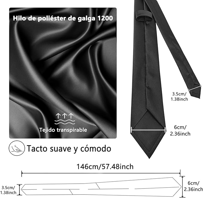 2PCS Corbatas Para Hombre - Corbata Slim Fit Clásica De Color Liso, Accesorios De Traje De Satén De Alta Calidad Para Fiestas Informales, Bodas (Borgoña + Negro).