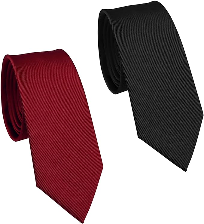 2PCS Corbatas Para Hombre - Corbata Slim Fit Clásica De Color Liso, Accesorios De Traje De Satén De Alta Calidad Para Fiestas Informales, Bodas (Borgoña + Negro).