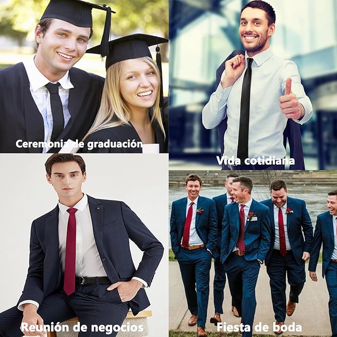 2PCS Corbatas Para Hombre - Corbata Slim Fit Clásica De Color Liso, Accesorios De Traje De Satén De Alta Calidad Para Fiestas Informales, Bodas (Borgoña + Negro).