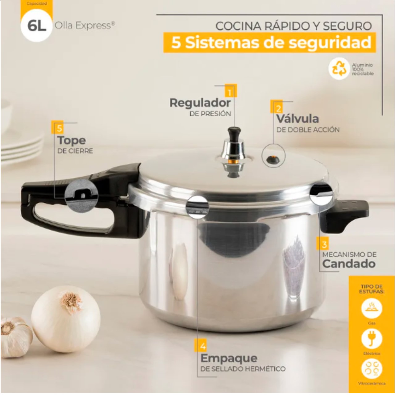 Olla Express Ekco 6 litros de Aluminio 31091