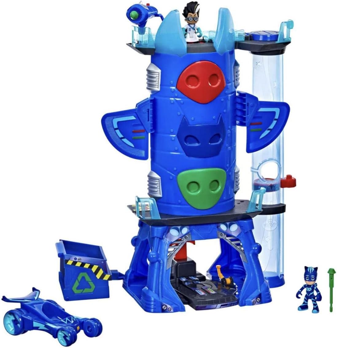 PJ MASKS - Cuartel General Deluxe - con 2 Figuras de acción y vehículo para niños de 3 años en adelante.