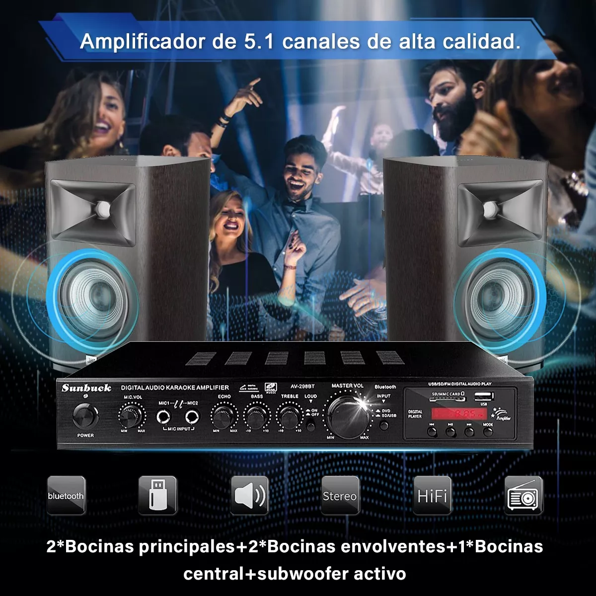 Amplificador De Audio Sunbuck De 5 Canales
