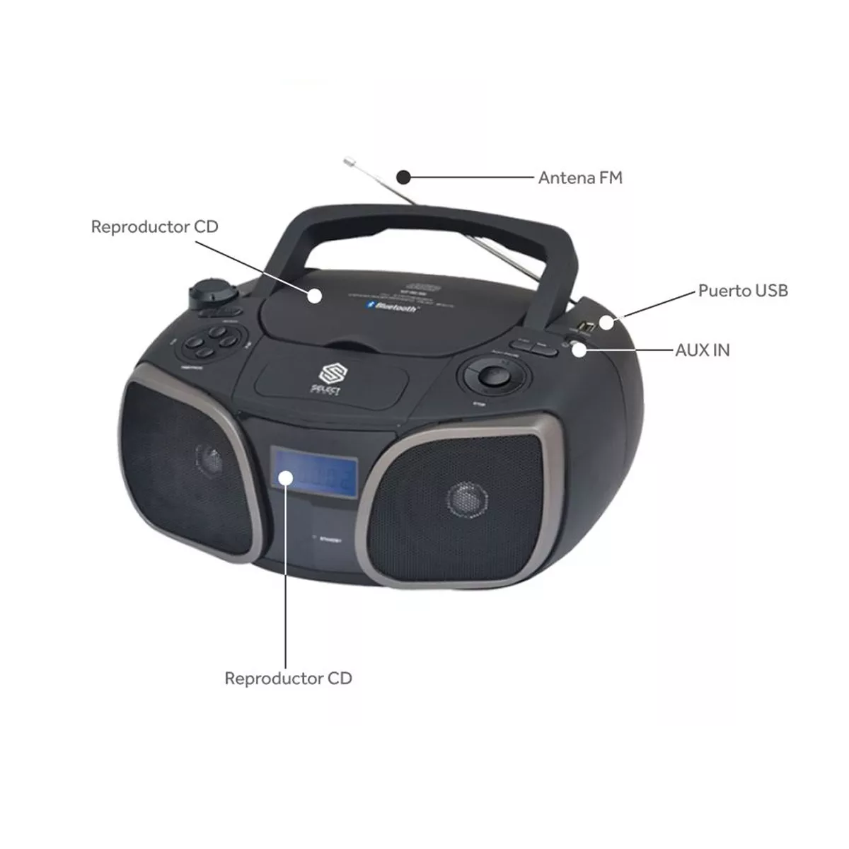 Radiograbadora Bluetooth  Radio Fm, Entrada Usb negro.