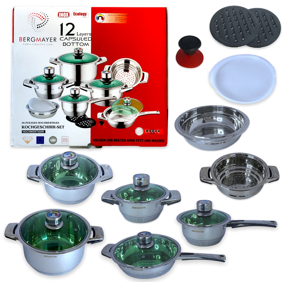 Batería De Cocina Bergmayer Acero Inoxidable 16 Pz