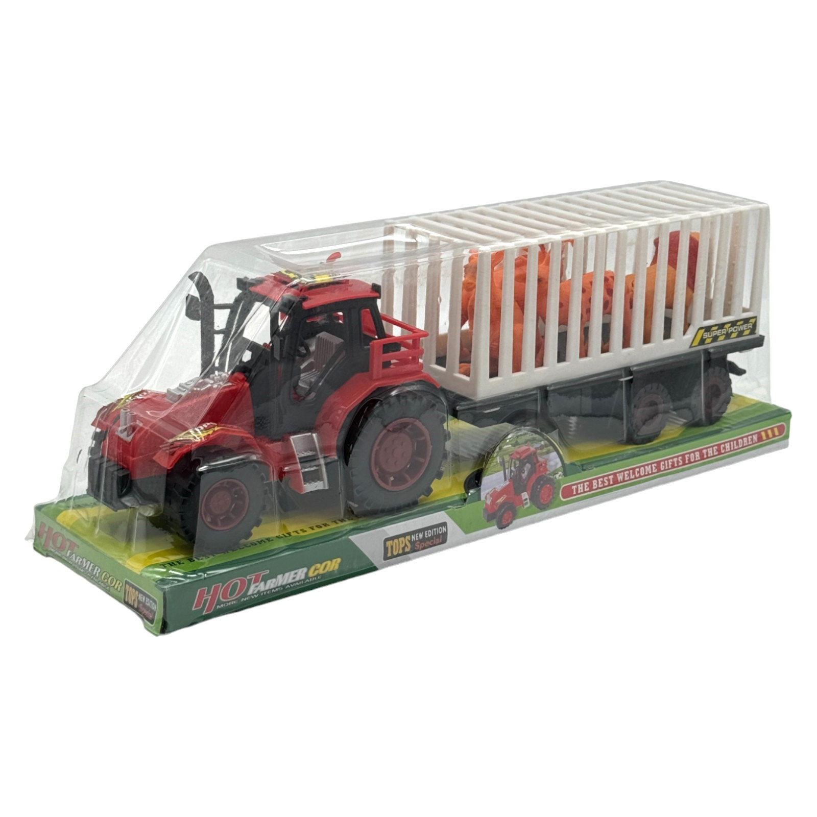Tractor de Juguete de Friccion Animal de Granja con Remolque - Verde