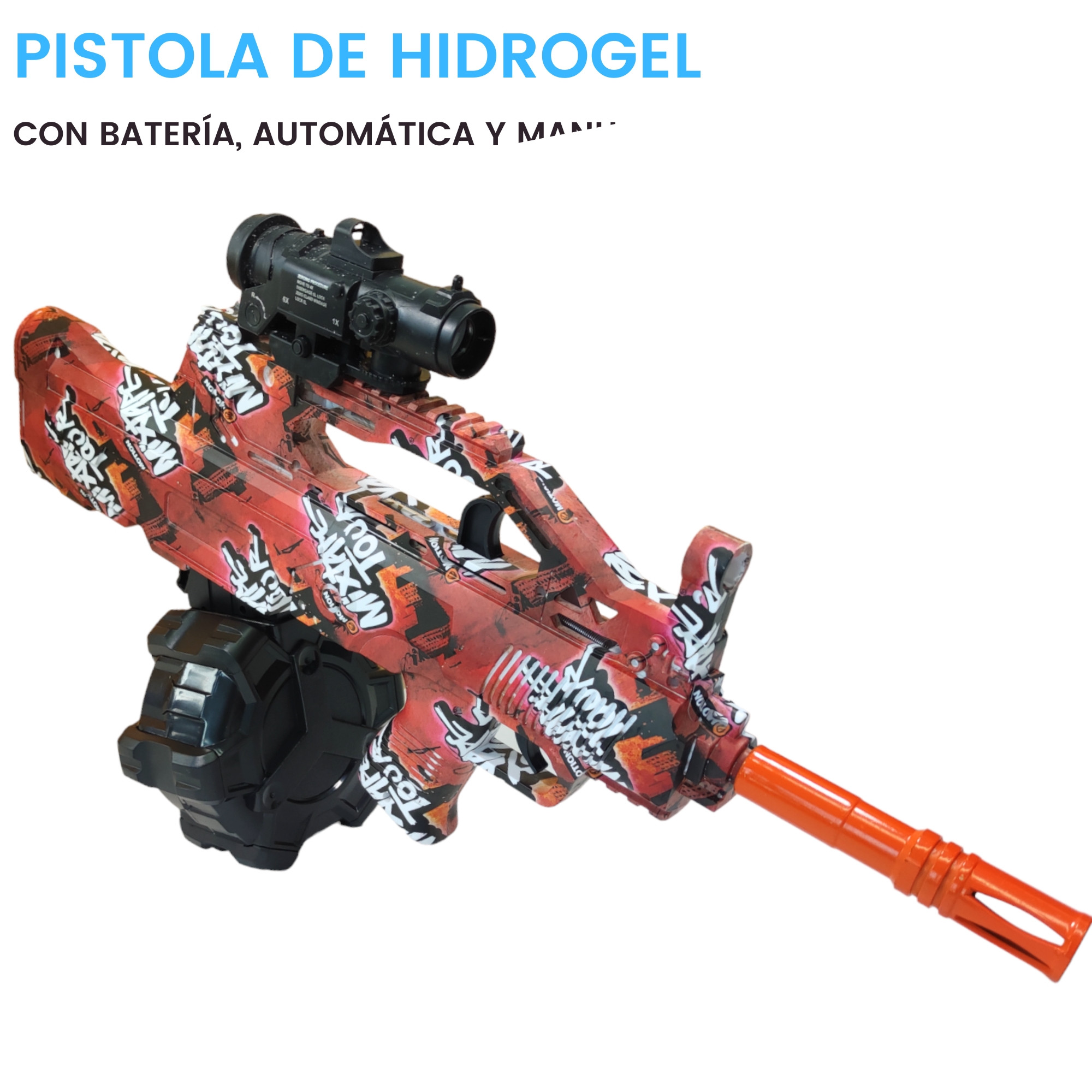 Pistola de Gel Automática Eléctrica,Niños Bolas Hidrogel M249 - Rojo.