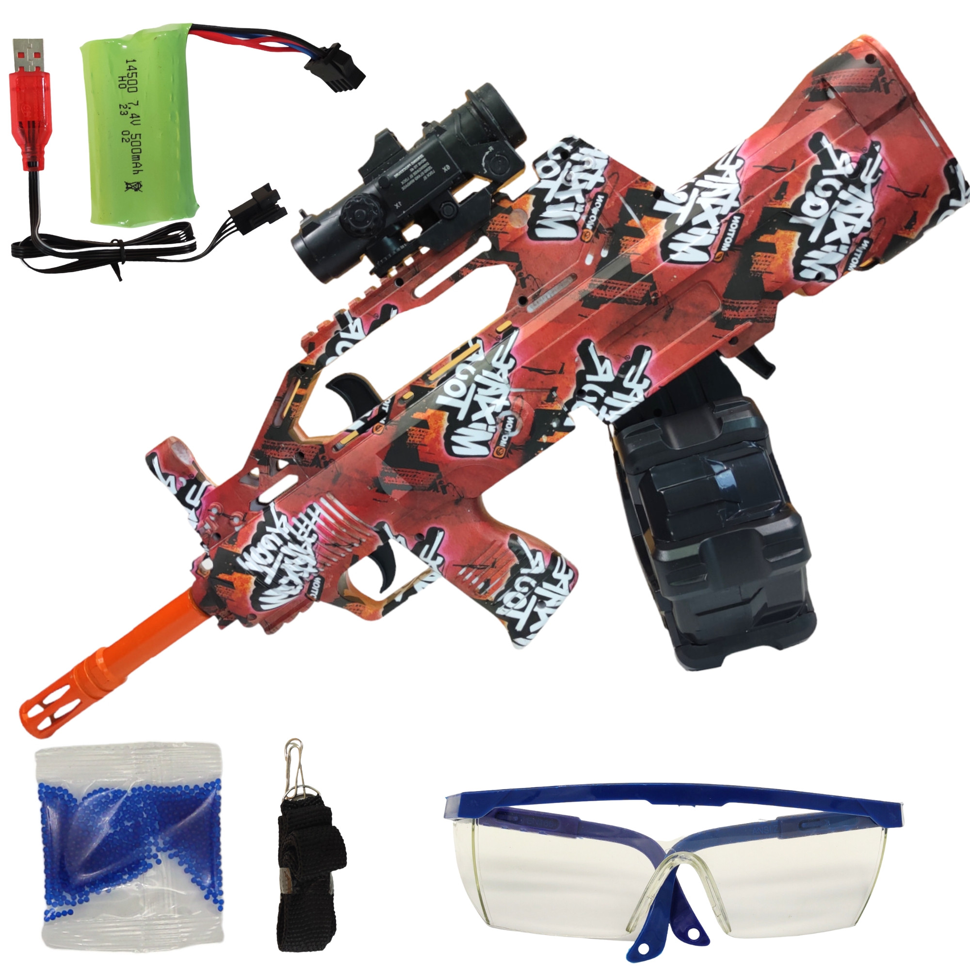 Pistola de Gel Automática Eléctrica,Niños Bolas Hidrogel M249 - Rojo.