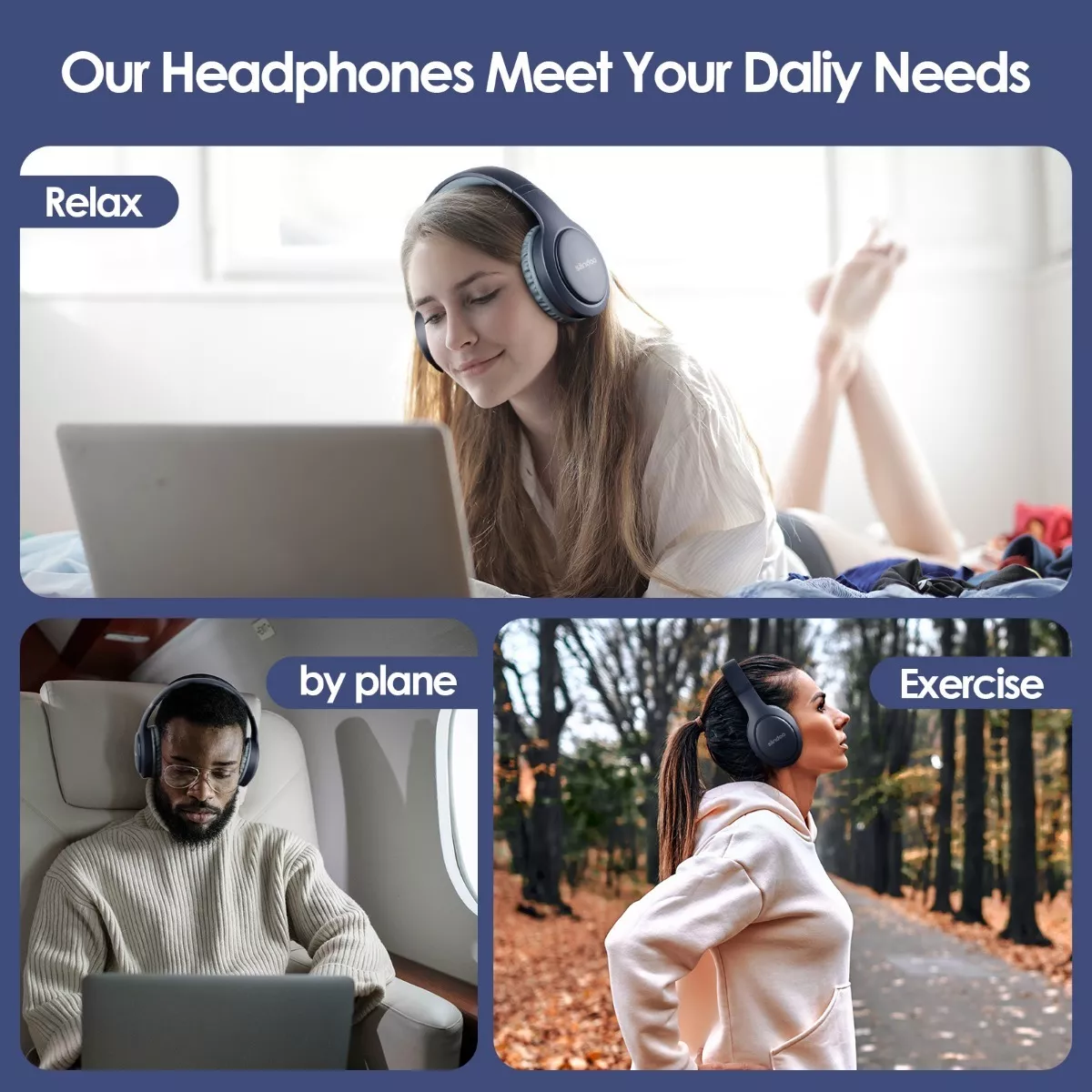 Audifonos Diadema Inalambricos Bluetooth Con Mic Hifi azul.