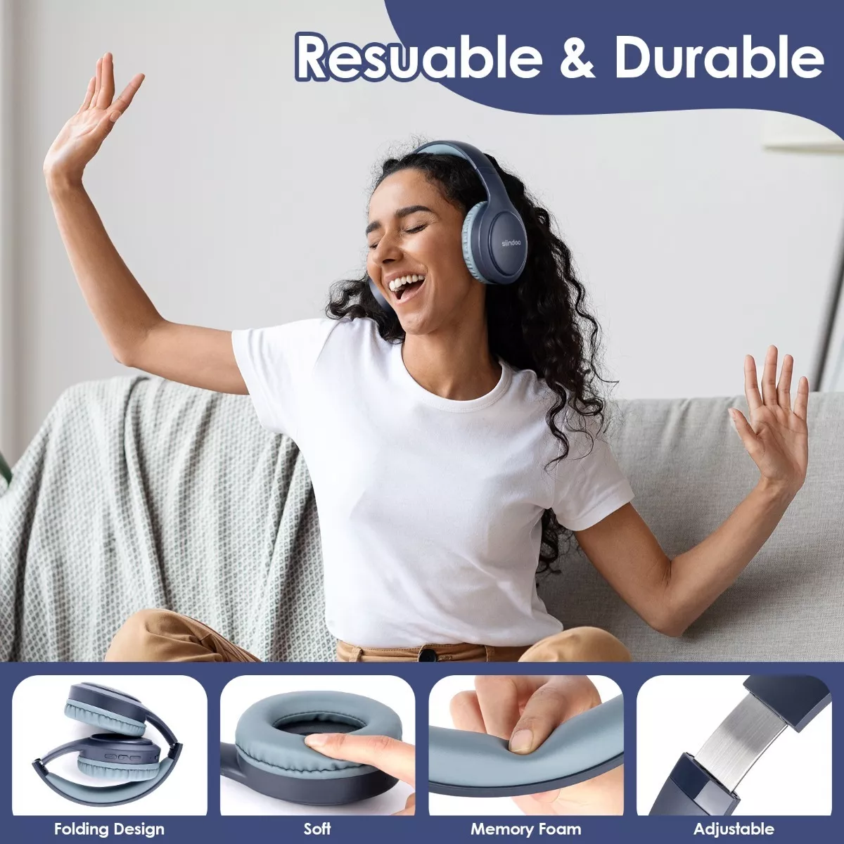Audifonos Diadema Inalambricos Bluetooth Con Mic Hifi azul.