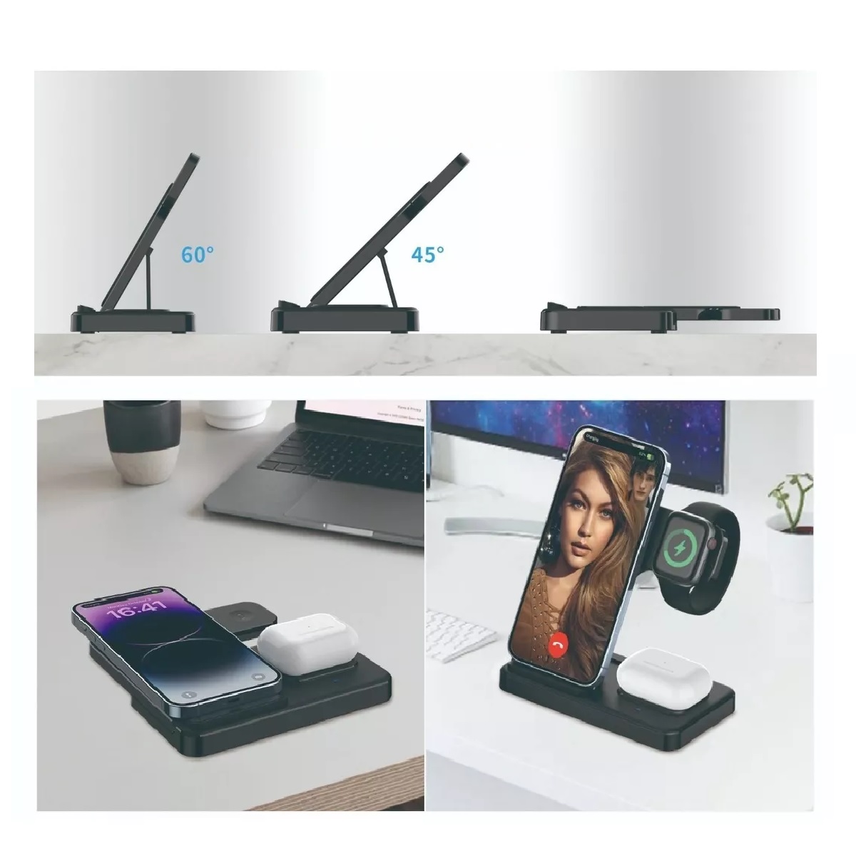3 En 1 Cargador Inalambrico Para iPhone/iwatch/AirPods
